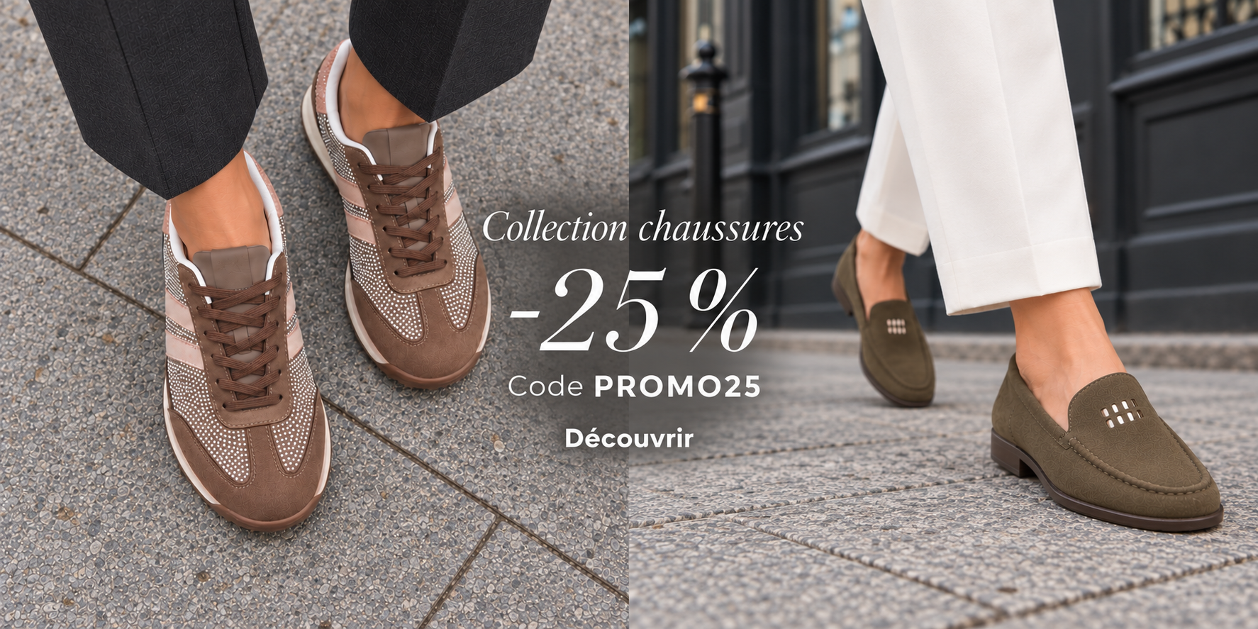 Offre spéciale : -25 % sur les chaussures avec le code PROMO25. J’en profite.